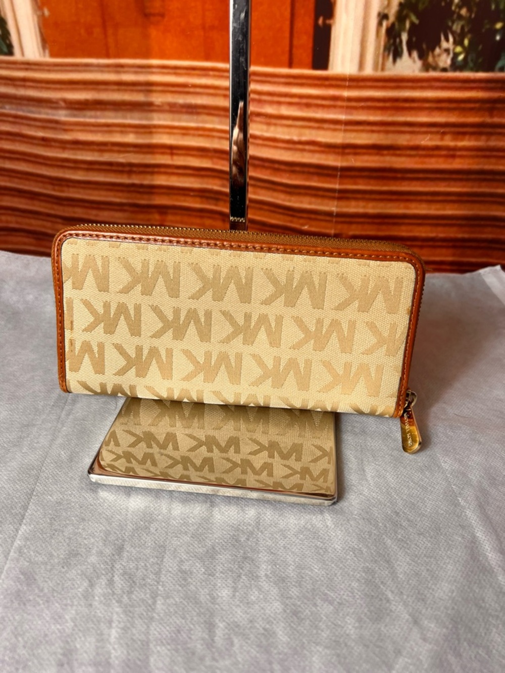 Michael Kors Jet Set Monogram Continental Long Zippy Wallet canvas leather trim - Picture 7 of 17